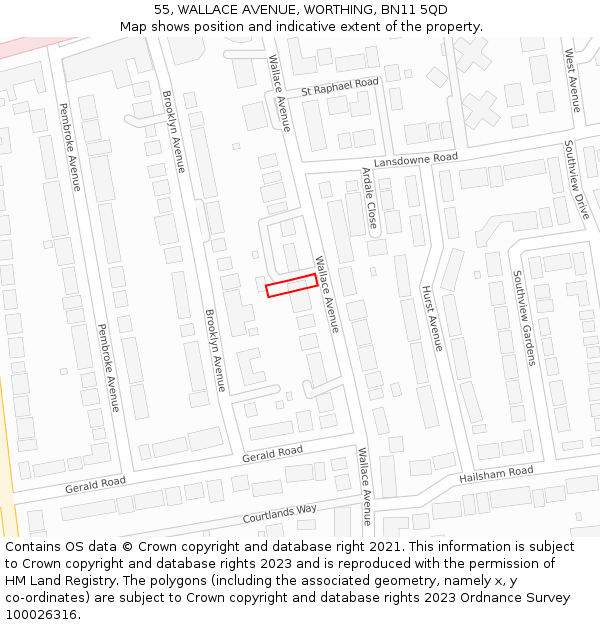 55, WALLACE AVENUE, WORTHING, BN11 5QD: Location map and indicative extent of plot