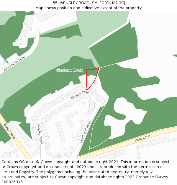 55, WENSLEY ROAD, SALFORD, M7 3GJ: Location map and indicative extent of plot