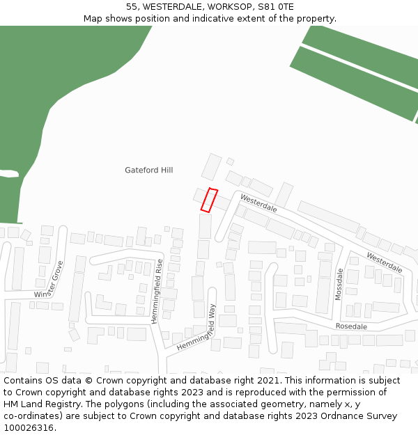 55, WESTERDALE, WORKSOP, S81 0TE: Location map and indicative extent of plot