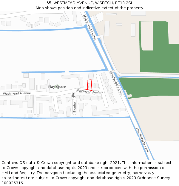 55, WESTMEAD AVENUE, WISBECH, PE13 2SL: Location map and indicative extent of plot