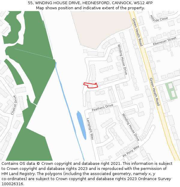 55, WINDING HOUSE DRIVE, HEDNESFORD, CANNOCK, WS12 4FP: Location map and indicative extent of plot