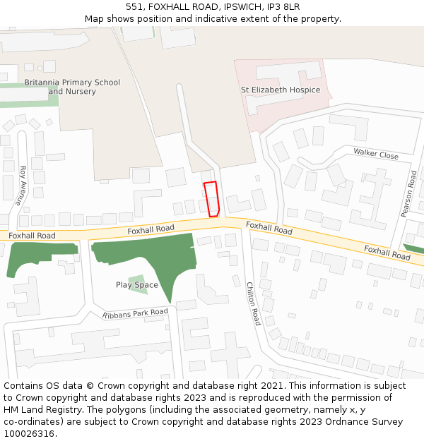 551, FOXHALL ROAD, IPSWICH, IP3 8LR: Location map and indicative extent of plot