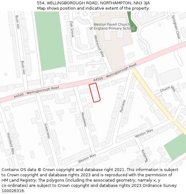 554, WELLINGBOROUGH ROAD, NORTHAMPTON, NN3 3JA: Location map and indicative extent of plot