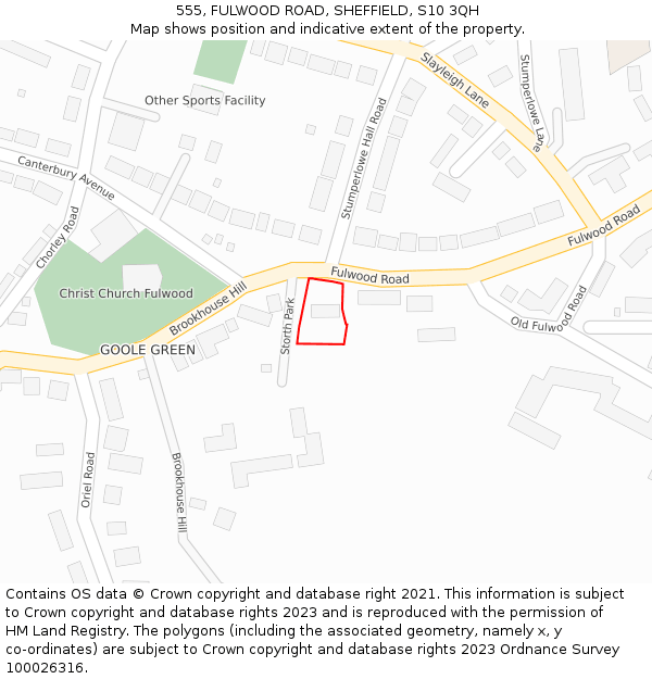 555, FULWOOD ROAD, SHEFFIELD, S10 3QH: Location map and indicative extent of plot