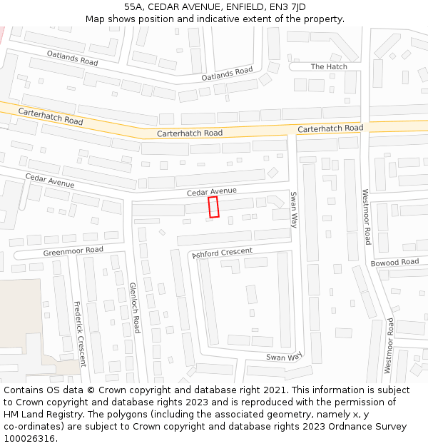 55A, CEDAR AVENUE, ENFIELD, EN3 7JD: Location map and indicative extent of plot