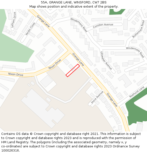 55A, GRANGE LANE, WINSFORD, CW7 2BS: Location map and indicative extent of plot