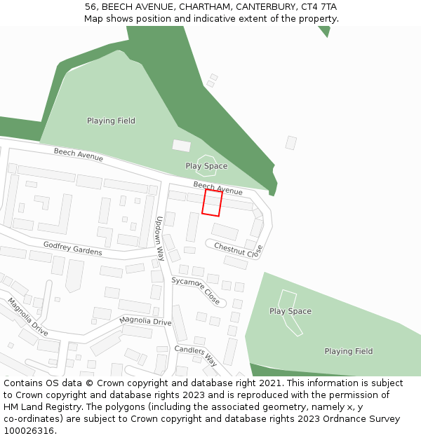 56, BEECH AVENUE, CHARTHAM, CANTERBURY, CT4 7TA: Location map and indicative extent of plot