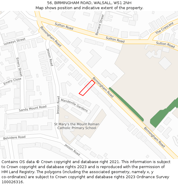 56, BIRMINGHAM ROAD, WALSALL, WS1 2NH: Location map and indicative extent of plot