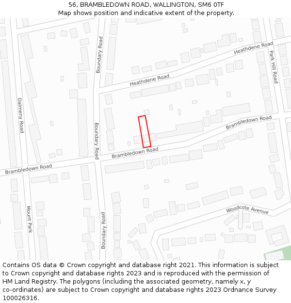 56, BRAMBLEDOWN ROAD, WALLINGTON, SM6 0TF: Location map and indicative extent of plot