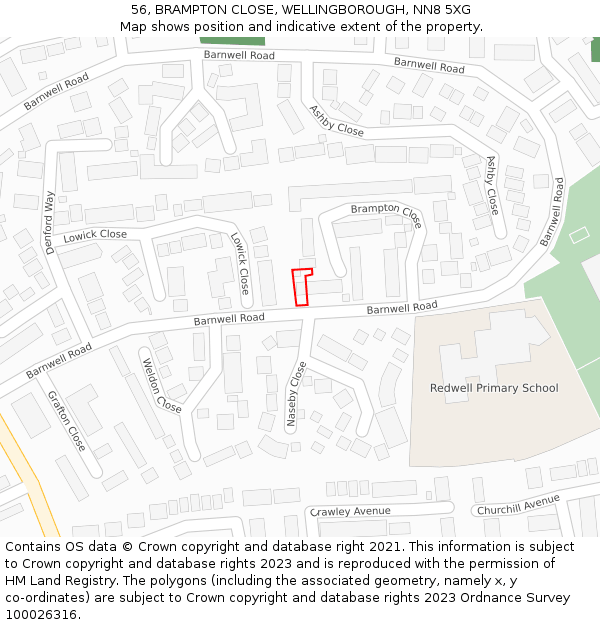 56, BRAMPTON CLOSE, WELLINGBOROUGH, NN8 5XG: Location map and indicative extent of plot