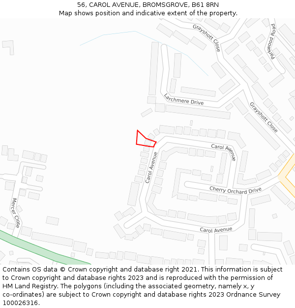 56, CAROL AVENUE, BROMSGROVE, B61 8RN: Location map and indicative extent of plot