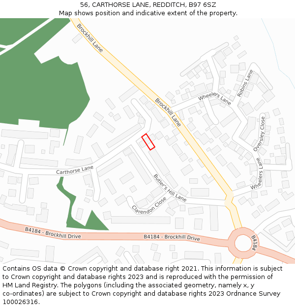 56, CARTHORSE LANE, REDDITCH, B97 6SZ: Location map and indicative extent of plot