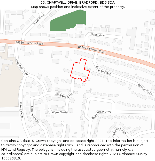56, CHARTWELL DRIVE, BRADFORD, BD6 3DA: Location map and indicative extent of plot