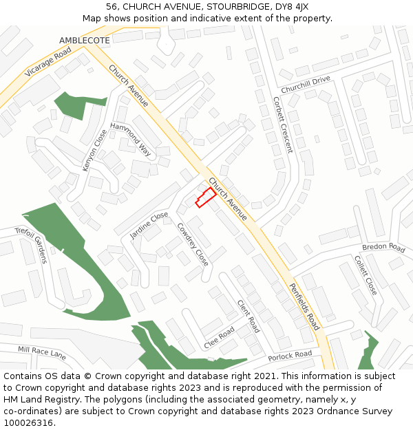 56, CHURCH AVENUE, STOURBRIDGE, DY8 4JX: Location map and indicative extent of plot