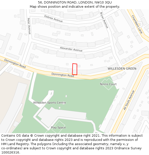 56, DONNINGTON ROAD, LONDON, NW10 3QU: Location map and indicative extent of plot