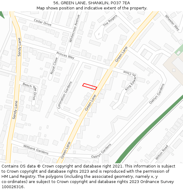 56, GREEN LANE, SHANKLIN, PO37 7EA: Location map and indicative extent of plot