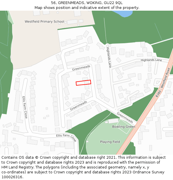 56, GREENMEADS, WOKING, GU22 9QL: Location map and indicative extent of plot