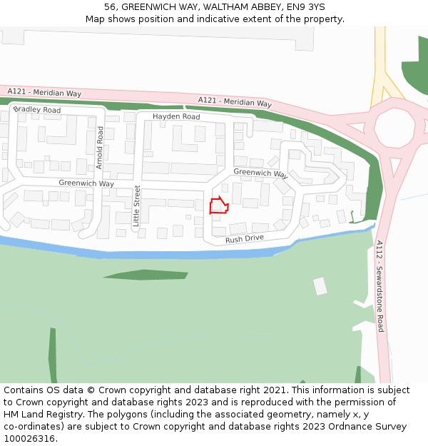 56, GREENWICH WAY, WALTHAM ABBEY, EN9 3YS: Location map and indicative extent of plot