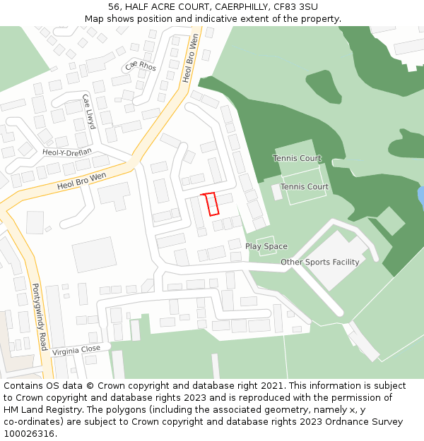 56, HALF ACRE COURT, CAERPHILLY, CF83 3SU: Location map and indicative extent of plot