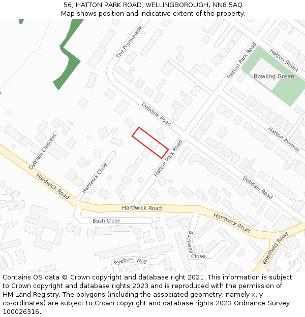 56, HATTON PARK ROAD, WELLINGBOROUGH, NN8 5AQ: Location map and indicative extent of plot