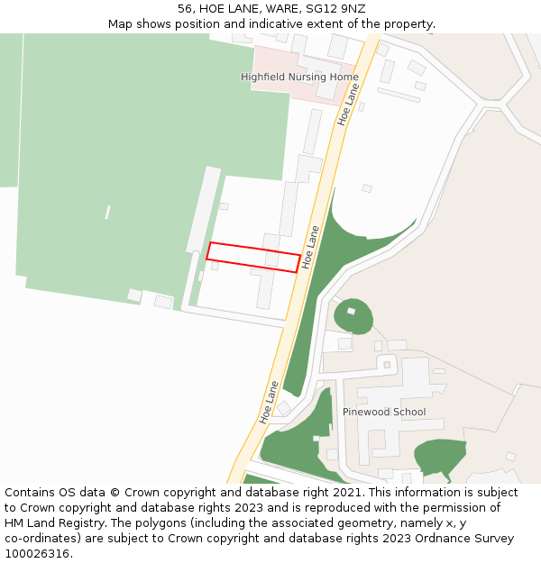 56, HOE LANE, WARE, SG12 9NZ: Location map and indicative extent of plot