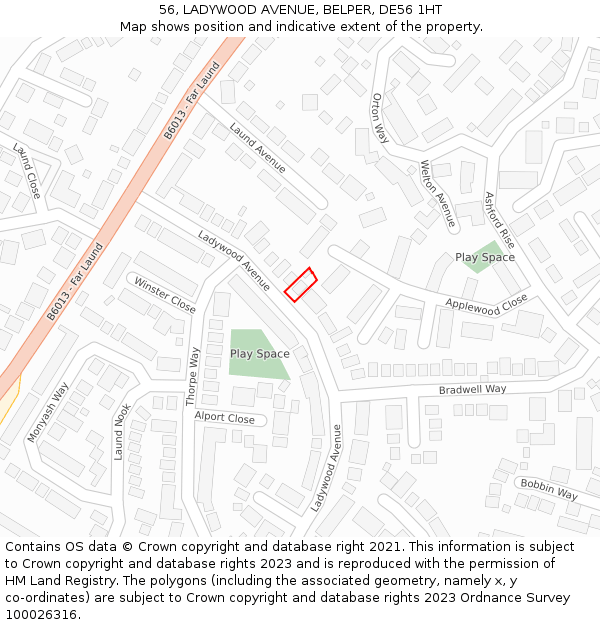 56, LADYWOOD AVENUE, BELPER, DE56 1HT: Location map and indicative extent of plot