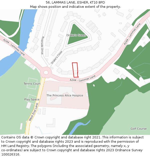 56, LAMMAS LANE, ESHER, KT10 8PD: Location map and indicative extent of plot