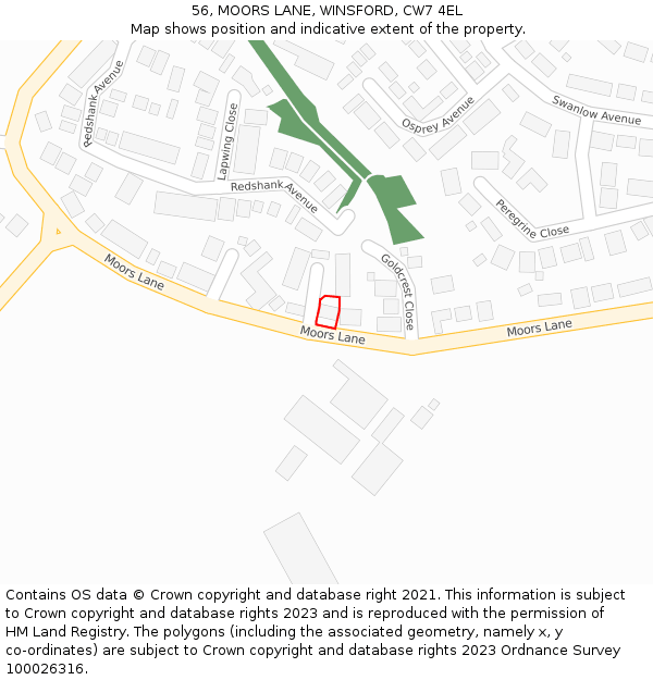 56, MOORS LANE, WINSFORD, CW7 4EL: Location map and indicative extent of plot