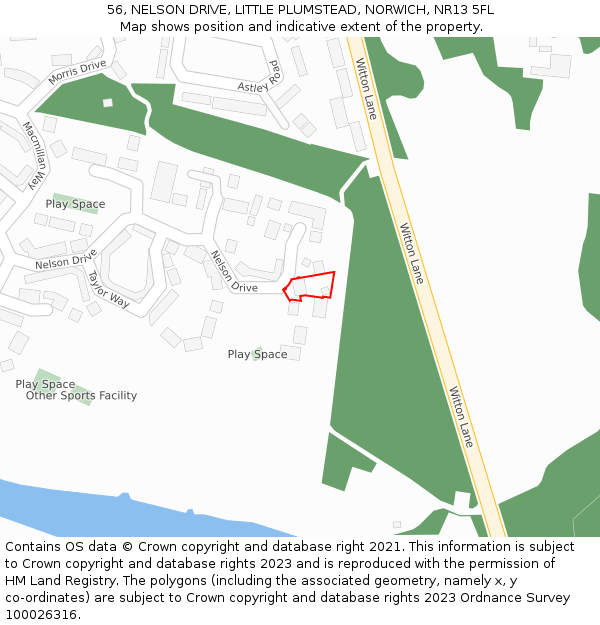 56, NELSON DRIVE, LITTLE PLUMSTEAD, NORWICH, NR13 5FL: Location map and indicative extent of plot