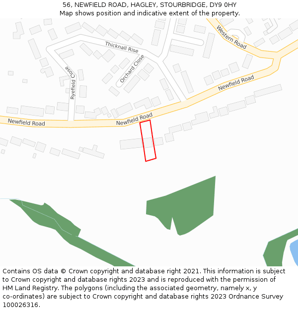 56, NEWFIELD ROAD, HAGLEY, STOURBRIDGE, DY9 0HY: Location map and indicative extent of plot