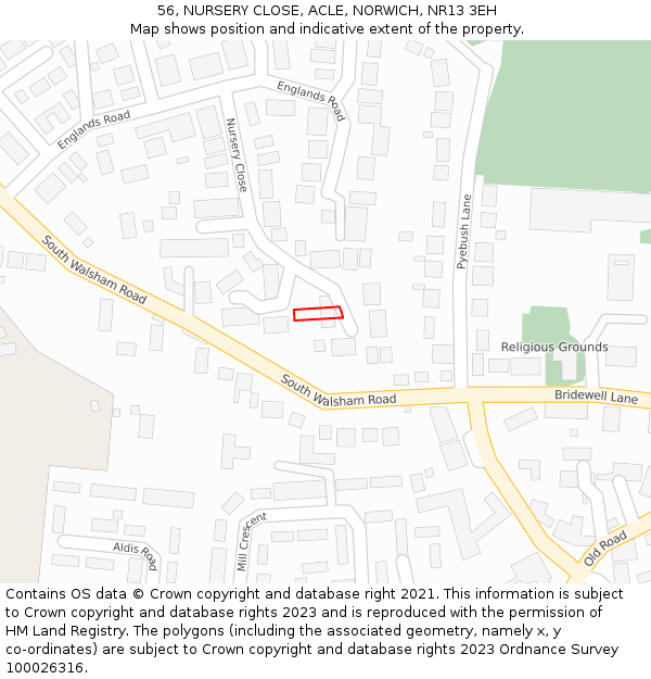 56, NURSERY CLOSE, ACLE, NORWICH, NR13 3EH: Location map and indicative extent of plot