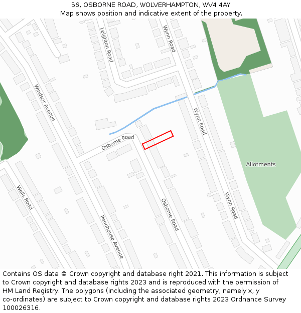 56, OSBORNE ROAD, WOLVERHAMPTON, WV4 4AY: Location map and indicative extent of plot