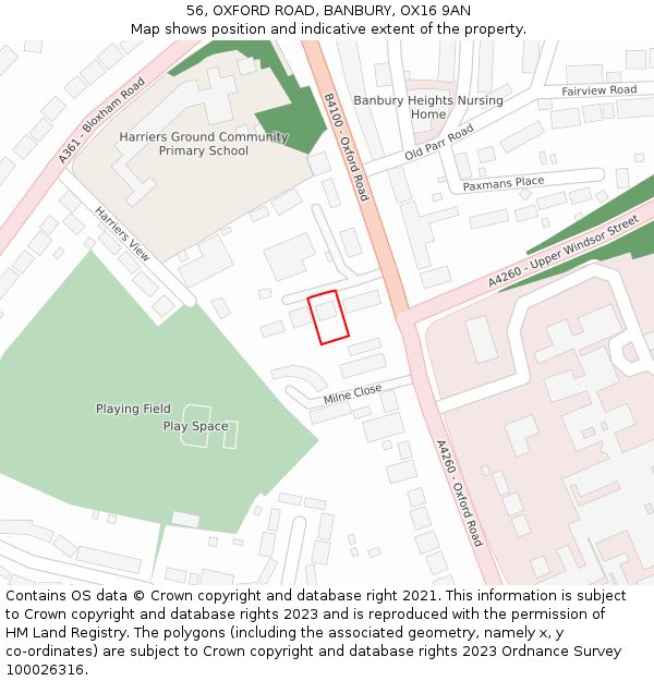 56, OXFORD ROAD, BANBURY, OX16 9AN: Location map and indicative extent of plot