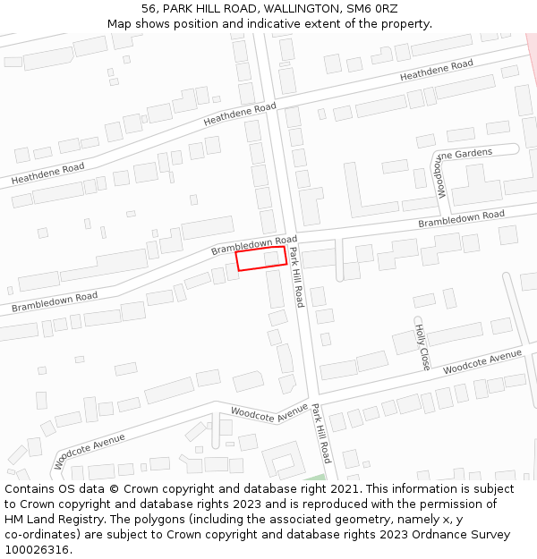 56, PARK HILL ROAD, WALLINGTON, SM6 0RZ: Location map and indicative extent of plot
