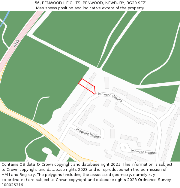 56, PENWOOD HEIGHTS, PENWOOD, NEWBURY, RG20 9EZ: Location map and indicative extent of plot