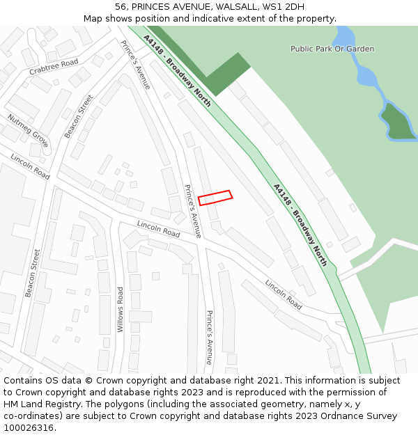 56, PRINCES AVENUE, WALSALL, WS1 2DH: Location map and indicative extent of plot