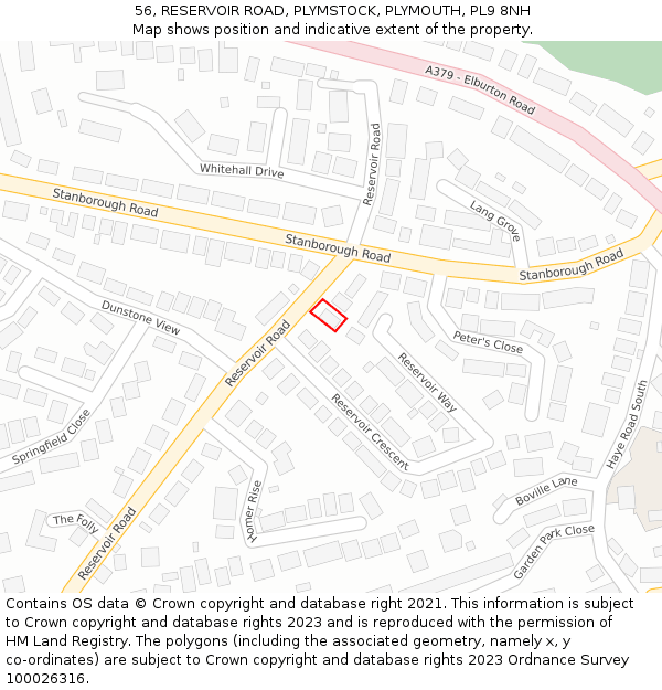 56, RESERVOIR ROAD, PLYMSTOCK, PLYMOUTH, PL9 8NH: Location map and indicative extent of plot