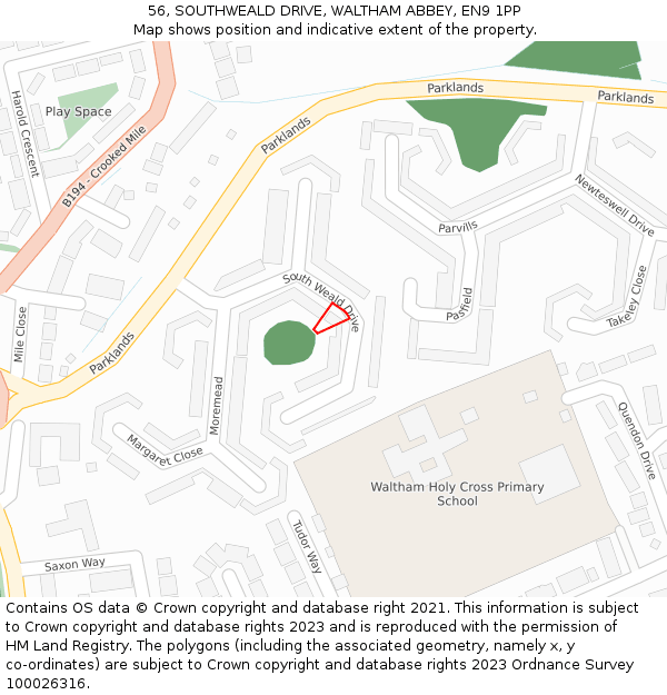 56, SOUTHWEALD DRIVE, WALTHAM ABBEY, EN9 1PP: Location map and indicative extent of plot
