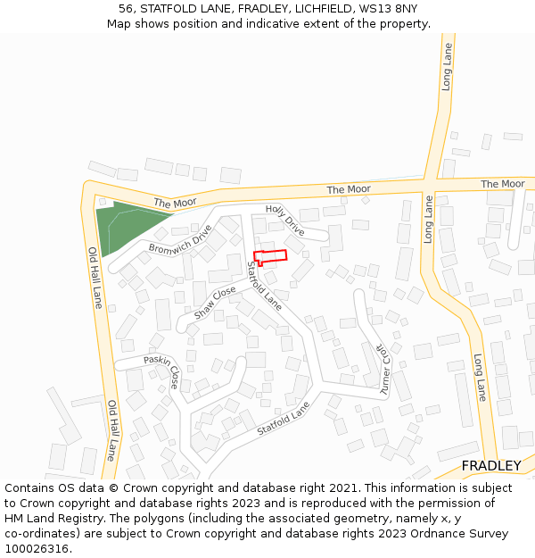 56, STATFOLD LANE, FRADLEY, LICHFIELD, WS13 8NY: Location map and indicative extent of plot