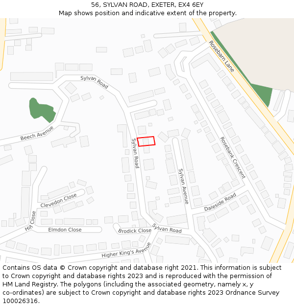 56, SYLVAN ROAD, EXETER, EX4 6EY: Location map and indicative extent of plot