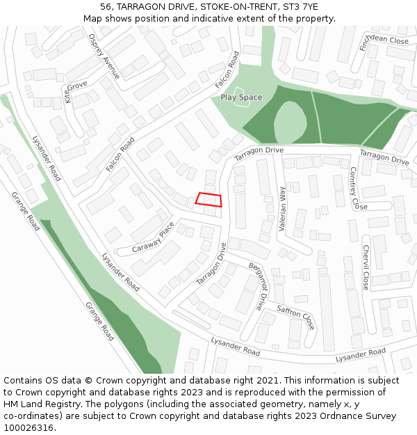 56, TARRAGON DRIVE, STOKE-ON-TRENT, ST3 7YE: Location map and indicative extent of plot