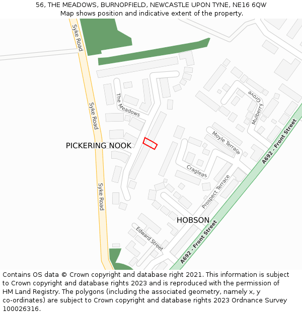 56, THE MEADOWS, BURNOPFIELD, NEWCASTLE UPON TYNE, NE16 6QW: Location map and indicative extent of plot