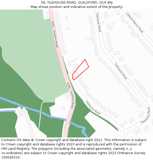 56, TILEHOUSE ROAD, GUILDFORD, GU4 8AJ: Location map and indicative extent of plot