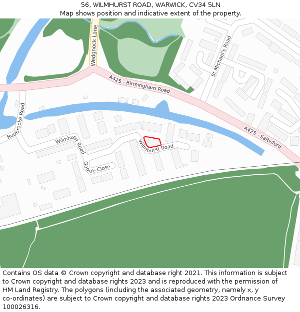 56, WILMHURST ROAD, WARWICK, CV34 5LN: Location map and indicative extent of plot