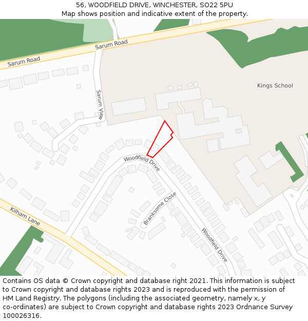 56, WOODFIELD DRIVE, WINCHESTER, SO22 5PU: Location map and indicative extent of plot