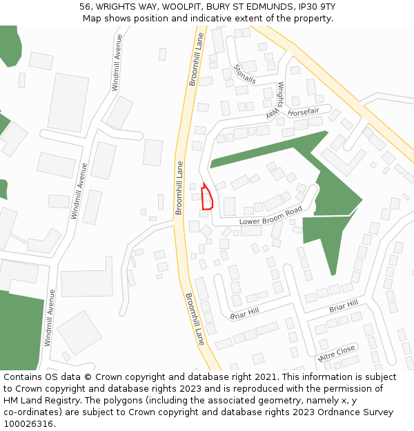 56, WRIGHTS WAY, WOOLPIT, BURY ST EDMUNDS, IP30 9TY: Location map and indicative extent of plot