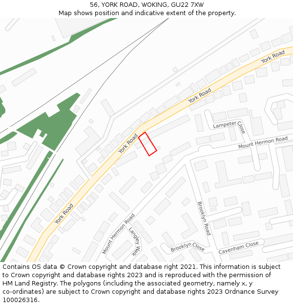 56, YORK ROAD, WOKING, GU22 7XW: Location map and indicative extent of plot