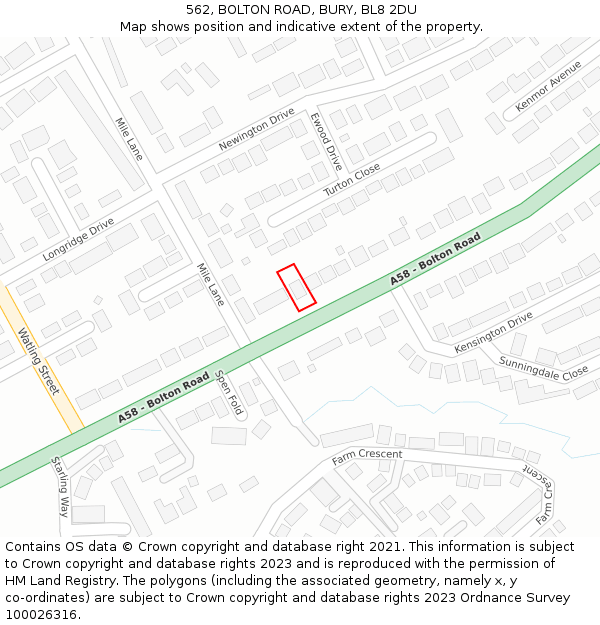 562, BOLTON ROAD, BURY, BL8 2DU: Location map and indicative extent of plot