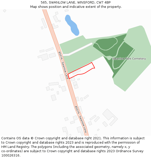 565, SWANLOW LANE, WINSFORD, CW7 4BP: Location map and indicative extent of plot