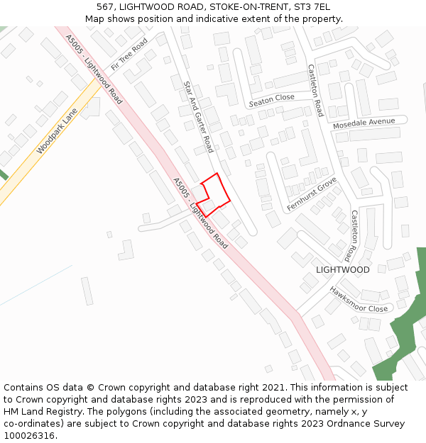 567, LIGHTWOOD ROAD, STOKE-ON-TRENT, ST3 7EL: Location map and indicative extent of plot